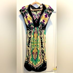 ECI NEW YORK Silk Printed V-Neck Tie Back Dress Size 8